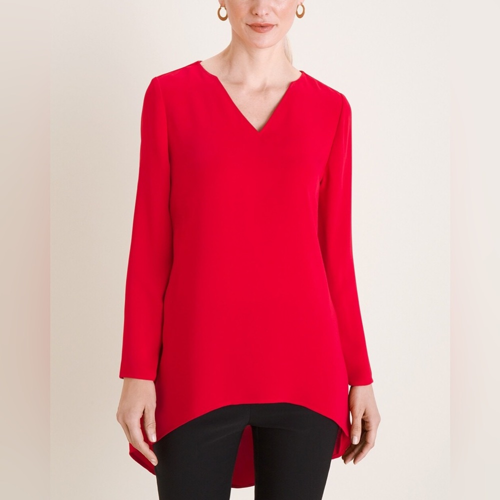 Chico’s- Red High-Low‎ V-Neck Tunic Size 3